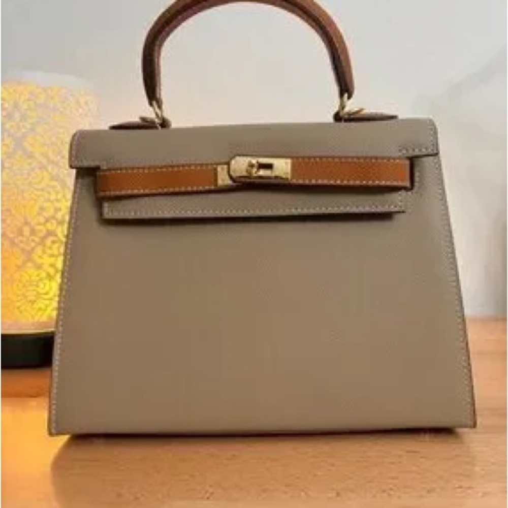 Elegant Taupe and Tan Top-Handle etoupe gold Bag bicolor h Kelly 25 GHW sellier - Picture 4 of 11